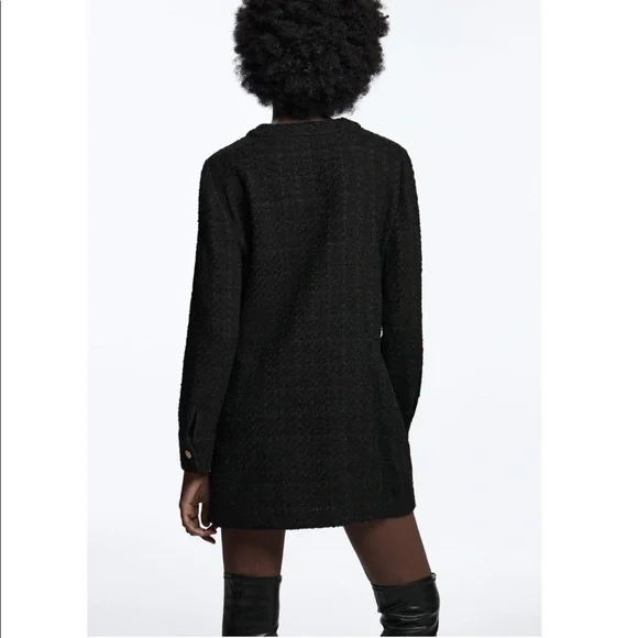 ZARA BLACK TEXTURED WEAVE TWEED DRESS - Picture 4 of 6